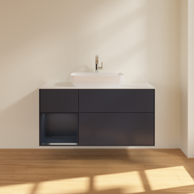Тумба под раковину Villeroy & Boch Finion 120х50,1 см с подсветкой МДФ темно-синий матовый лак/стекло белое матовое F821HGHG