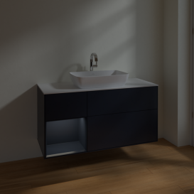 Тумба под раковину Villeroy & Boch Finion 120х50,1 см с подсветкой МДФ темно-синий матовый лак/стекло белое матовое F821HGHG