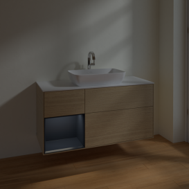 Тумба под раковину Villeroy & Boch Finion 120х50,1 см с подсветкой МДФ шпон дуба/стекло белое матовое F821HGPC