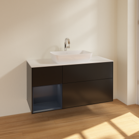 Тумба под раковину Villeroy & Boch Finion 120х50,1 см с подсветкой МДФ черный матовый лак/стекло белое матовое F821HGPD