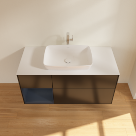 Тумба под раковину Villeroy & Boch Finion 120х50,1 см с подсветкой МДФ черный матовый лак/стекло белое матовое F821HGPD