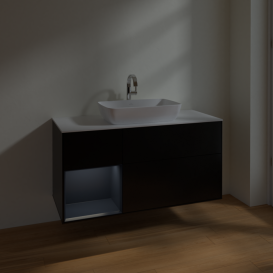 Тумба под раковину Villeroy & Boch Finion 120х50,1 см с подсветкой МДФ черный матовый лак/стекло белое матовое F821HGPD