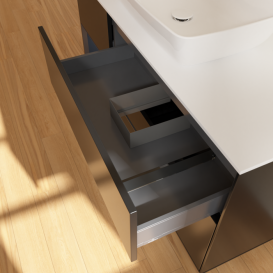 Тумба под раковину Villeroy & Boch Finion 120х50,1 см с подсветкой МДФ черный матовый лак/стекло белое матовое F821HGPD