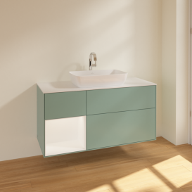 Тумба під раковину Villeroy & Boch Finion 120х50,1 см із підсвічуванням МДФ оливковий матовий лак/скло біле матове F821MTGM