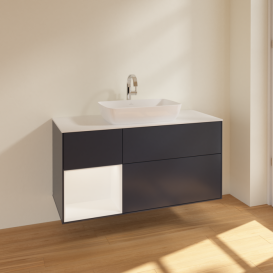 Тумба под раковину Villeroy & Boch Finion 120х50,1 см с подсветкой МДФ темно-синий матовый лак/стекло белое матовое F821MTHG