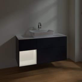 Тумба под раковину Villeroy & Boch Finion 120х50,1 см с подсветкой МДФ темно-синий матовый лак/стекло белое матовое F821MTHG