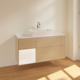 Тумба под раковину Villeroy & Boch Finion 120х50,1 см с подсветкой МДФ шпон дуба/стекло белое матовое F821MTPC