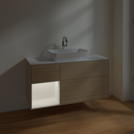 Тумба под раковину Villeroy & Boch Finion 120х50,1 см с подсветкой МДФ шпон дуба/стекло белое матовое F821MTPC