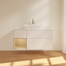 Тумба под раковину Villeroy & Boch Finion 120х50,1 см с подсветкой МДФ глянцевый белый лак/стекло белое матовое F821PCGF