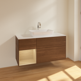 Тумба под раковину Villeroy & Boch Finion 120х50,1 см с подсветкой МДФ шпон грецкого ореха/стекло белое матовое F821PCGN