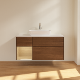 Тумба под раковину Villeroy & Boch Finion 120х50,1 см с подсветкой МДФ шпон грецкого ореха/стекло белое матовое F821PCGN