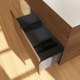 Тумба під раковину Villeroy & Boch Finion 120х50,1 см із підсвічуванням МДФ шпон волоського горіха/скло біле матове F821PCGN