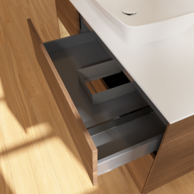 Тумба під раковину Villeroy & Boch Finion 120х50,1 см із підсвічуванням МДФ шпон волоського горіха/скло біле матове F821PCGN