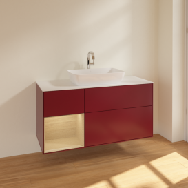 Тумба под раковину Villeroy & Boch Finion 120х50,1 см с подсветкой МДФ пион матовый лак/стекло белое матовое F821PCHB