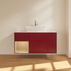 Тумба под раковину Villeroy & Boch Finion 120х50,1 см с подсветкой МДФ пион матовый лак/стекло белое матовое F821PCHB