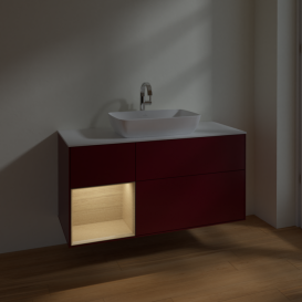 Тумба под раковину Villeroy & Boch Finion 120х50,1 см с подсветкой МДФ пион матовый лак/стекло белое матовое F821PCHB