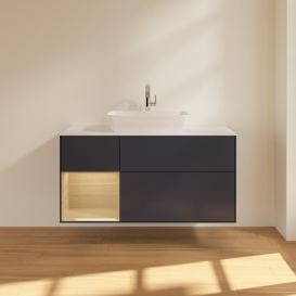 Тумба под раковину Villeroy & Boch Finion 120х50,1 см с подсветкой МДФ темно-синий матовый лак/стекло белое матовое F821PCHG