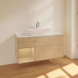 Тумба под раковину Villeroy & Boch Finion 120х50,1 см с подсветкой МДФ шпон дуба/стекло белое матовое F821PCPC