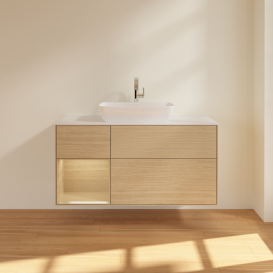 Тумба под раковину Villeroy & Boch Finion 120х50,1 см с подсветкой МДФ шпон дуба/стекло белое матовое F821PCPC