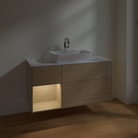 Тумба под раковину Villeroy & Boch Finion 120х50,1 см с подсветкой МДФ шпон дуба/стекло белое матовое F821PCPC