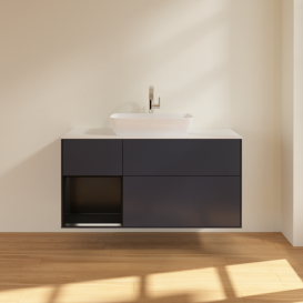 Тумба под раковину Villeroy & Boch Finion 120х50,1 см с подсветкой МДФ темно-синий матовый лак/стекло белое матовое F821PDHG