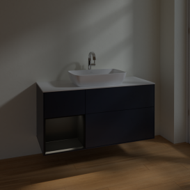 Тумба под раковину Villeroy & Boch Finion 120х50,1 см с подсветкой МДФ темно-синий матовый лак/стекло белое матовое F821PDHG