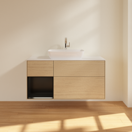 Тумба под раковину Villeroy & Boch Finion 120х50,1 см с подсветкой МДФ шпон дуба/стекло белое матовое F821PDPC