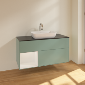 Тумба под раковину Villeroy & Boch Finion 120х50,1 см с подсветкой МДФ оливковый матовый лак/стекло черное матовое F822GFGM