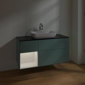 Тумба под раковину Villeroy & Boch Finion 120х50,1 см с подсветкой МДФ оливковый матовый лак/стекло черное матовое F822GFGM