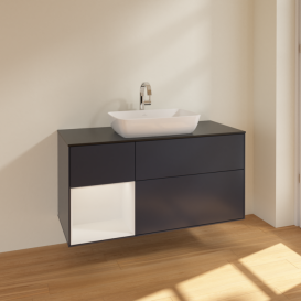 Тумба под раковину Villeroy & Boch Finion 120х50,1 см с подсветкой МДФ темно-синий матовый лак/стекло черное матовое F822GFHG