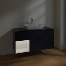 Тумба под раковину Villeroy & Boch Finion 120х50,1 см с подсветкой МДФ темно-синий матовый лак/стекло черное матовое F822GFHG