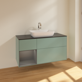 Тумба под раковину Villeroy & Boch Finion 120х50,1 см с подсветкой МДФ оливковый матовый лак/стекло черное матовое F822GKGM