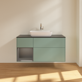 Тумба под раковину Villeroy & Boch Finion 120х50,1 см с подсветкой МДФ оливковый матовый лак/стекло черное матовое F822GKGM