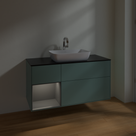 Тумба под раковину Villeroy & Boch Finion 120х50,1 см с подсветкой МДФ оливковый матовый лак/стекло черное матовое F822GKGM