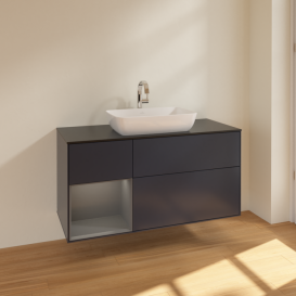 Тумба под раковину Villeroy & Boch Finion 120х50,1 см с подсветкой МДФ темно-синий матовый лак/стекло черное матовое F822GKHG