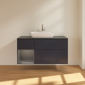 Тумба под раковину Villeroy & Boch Finion 120х50,1 см с подсветкой МДФ темно-синий матовый лак/стекло черное матовое F822GKHG