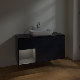 Тумба под раковину Villeroy & Boch Finion 120х50,1 см с подсветкой МДФ темно-синий матовый лак/стекло черное матовое F822GKHG