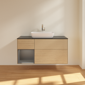 Тумба под раковину Villeroy & Boch Finion 120х50,1 см с подсветкой МДФ шпон дуба/стекло черное матовое F822GKPC