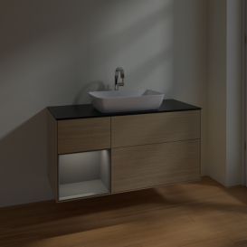 Тумба под раковину Villeroy & Boch Finion 120х50,1 см с подсветкой МДФ шпон дуба/стекло черное матовое F822GKPC