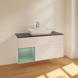 Тумба под раковину Villeroy & Boch Finion 120х50,1 см с подсветкой МДФ глянцевый белый лак/стекло черное матовое F822GMGF