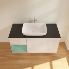 Тумба под раковину Villeroy & Boch Finion 120х50,1 см с подсветкой МДФ глянцевый белый лак/стекло черное матовое F822GMGF