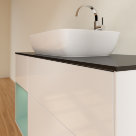 Тумба под раковину Villeroy & Boch Finion 120х50,1 см с подсветкой МДФ глянцевый белый лак/стекло черное матовое F822GMGF