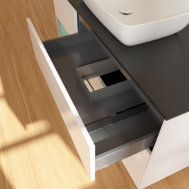 Тумба под раковину Villeroy & Boch Finion 120х50,1 см с подсветкой МДФ глянцевый белый лак/стекло черное матовое F822GMGF