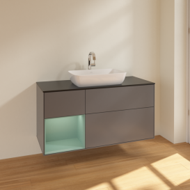 Тумба под раковину Villeroy & Boch Finion 120х50,1 см с подсветкой МДФ антрацит матовый лак/стекло черное матовое F822GMGK