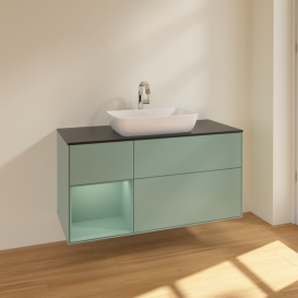 Тумба под раковину Villeroy & Boch Finion 120х50,1 см с подсветкой МДФ оливковый матовый лак/стекло черное матовое F822GMGM