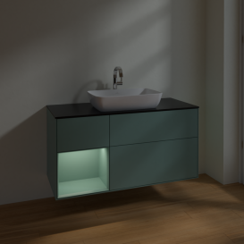 Тумба под раковину Villeroy & Boch Finion 120х50,1 см с подсветкой МДФ оливковый матовый лак/стекло черное матовое F822GMGM