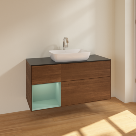 Тумба под раковину Villeroy & Boch Finion 120х50,1 см с подсветкой МДФ шпон грецкого ореха/стекло черное матовое F822GMGN