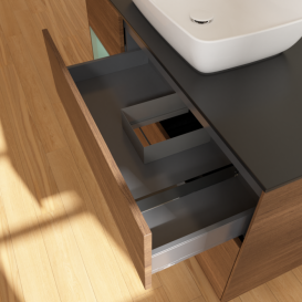 Тумба під раковину Villeroy & Boch Finion 120х50,1 см із підсвічуванням МДФ шпон волоського горіха/скло чорне матове F822GMGN