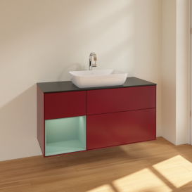 Тумба під раковину Villeroy & Boch Finion 120х50,1 см із підсвічуванням МДФ півонія матовий лак/скло чорне матове F822GMHB