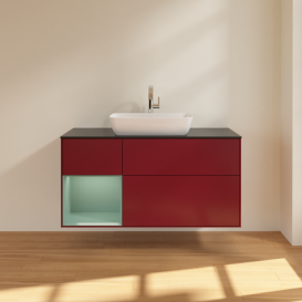 Тумба под раковину Villeroy & Boch Finion 120х50,1 см с подсветкой МДФ пион матовый лак/стекло черное матовое F822GMHB